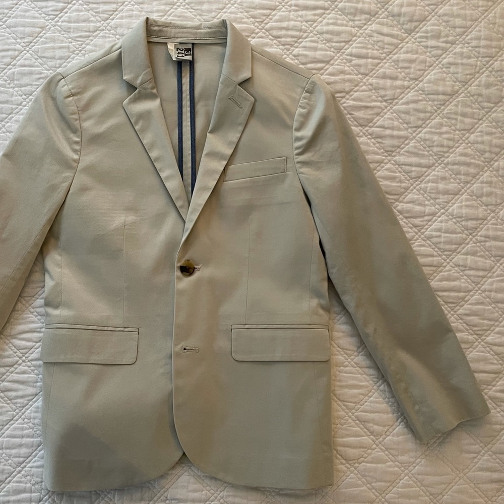 J crew boys poplin sport coat / blazer in stone/ light tan sz 10 vgc